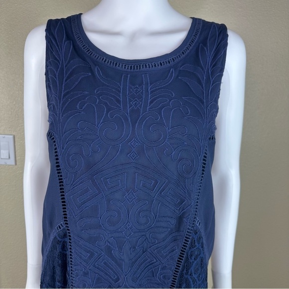 Soft Surrounding Dress Sz SP Navy Blue Suri Lace Embroidered Sleeveless Midi - Picture 4 of 14